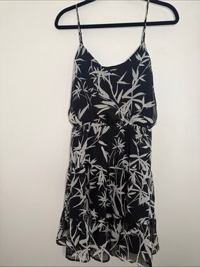 Express Black and White Botanical Spaghetti-Strap Mini Dress